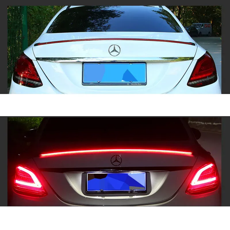 Universal 130CM 49'' Carbon Fiber Spoiler Auto Roof Lip Spoiler Trim Sticker Brake Lamp Tail Light Kit LED Car Rear Spoiler