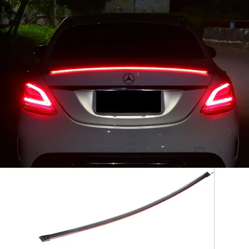 Universal 130CM 49'' Carbon Fiber Spoiler Auto Roof Lip Spoiler Trim Sticker Brake Lamp Tail Light Kit LED Car Rear Spoiler