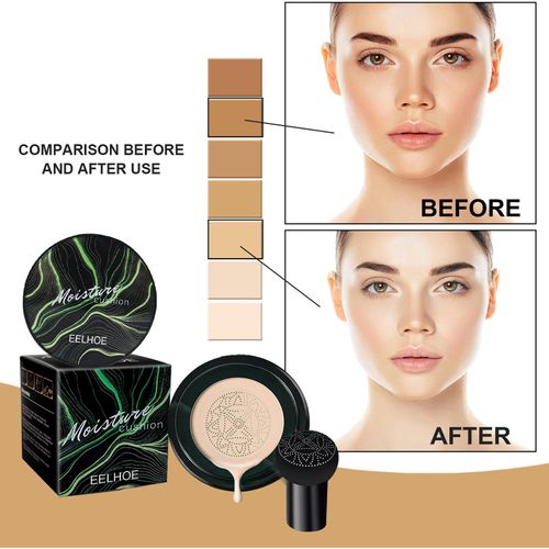 Natural Mineral BB Cushion Foundation with Mushroom Sponge - Hydrating, Oil-Control, Whitening & Concealer Makeup, 3 Shades for Women