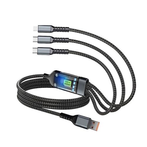 100W Type C 3 in 1 Nylon Braided Data USB Cable Night-luminous Universal Cell Phone Usb Cable Type-C Android Charger Cord