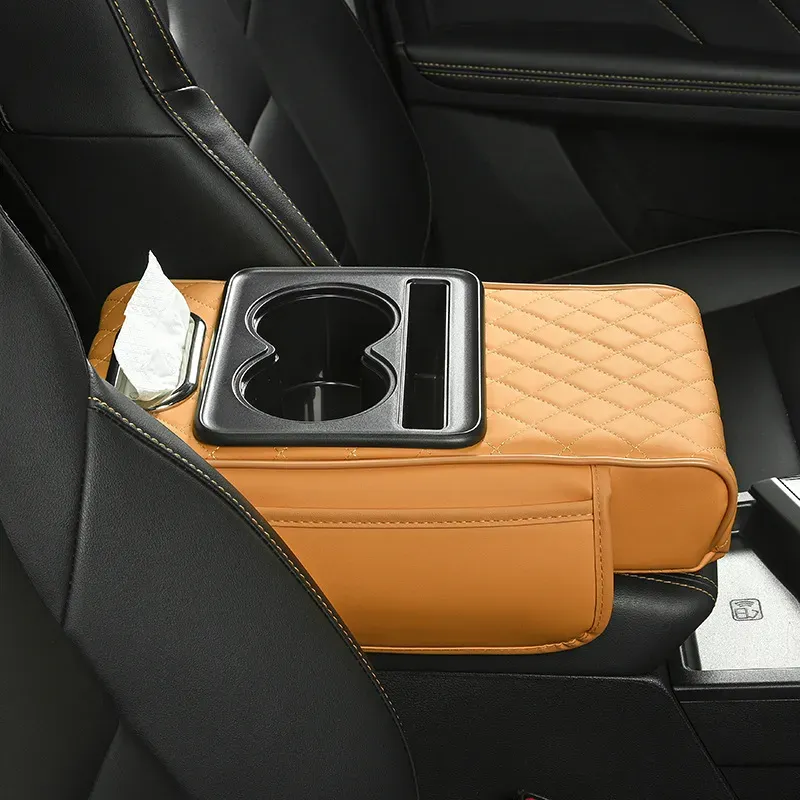 Extender Cushion Protector Car Center Console Tissue Storage Box Phone Mount Card Purse Organizer Cup Holder Leather Armrest Box