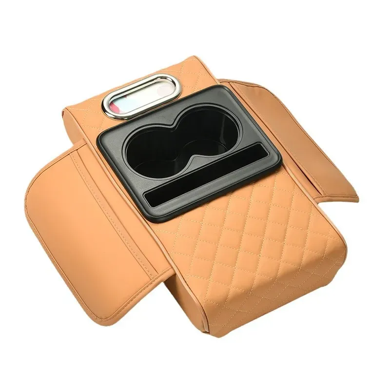 Extender Cushion Protector Car Center Console Tissue Storage Box Phone Mount Card Purse Organizer Cup Holder Leather Armrest Box