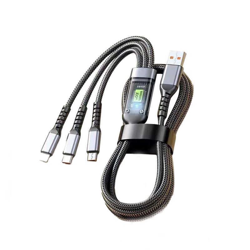 100W Type C 3 in 1 Nylon Braided Data USB Cable Night-luminous Universal Cell Phone Usb Cable Type-C Android Charger Cord