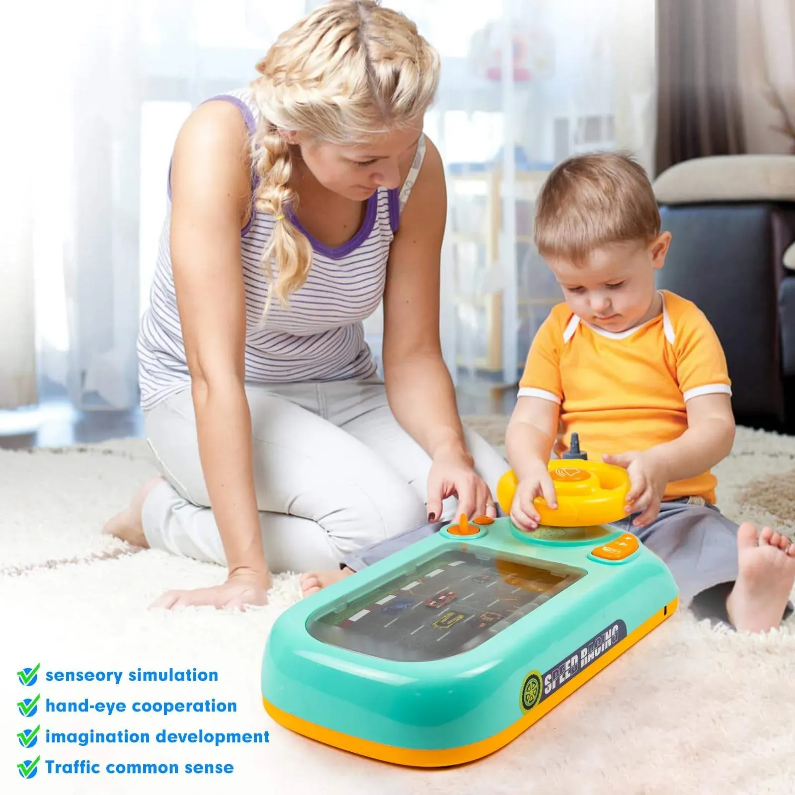 Musical Steering Wheel Toys, Toddler Simulated Driving Racing Car Game with Sound, Interactive Educational Learning Race Car Toy