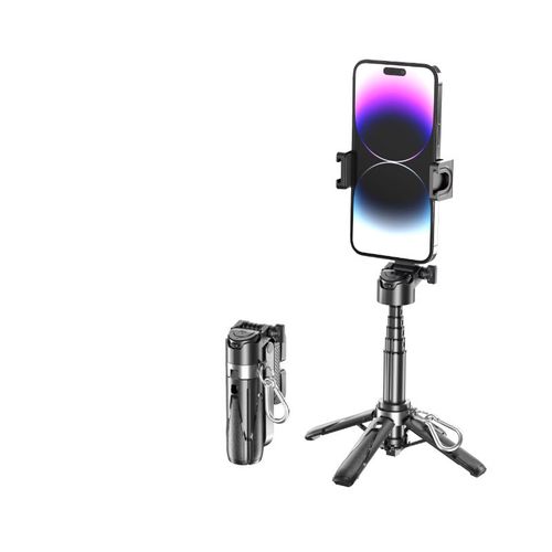 4-Section Extendable Aluminum Alloy Selfie Stick Tripod with Bluetooth Remote, Keychain Lanyard, Rotating Handle, Detachable Phone Holder, and Rotating Feet Support