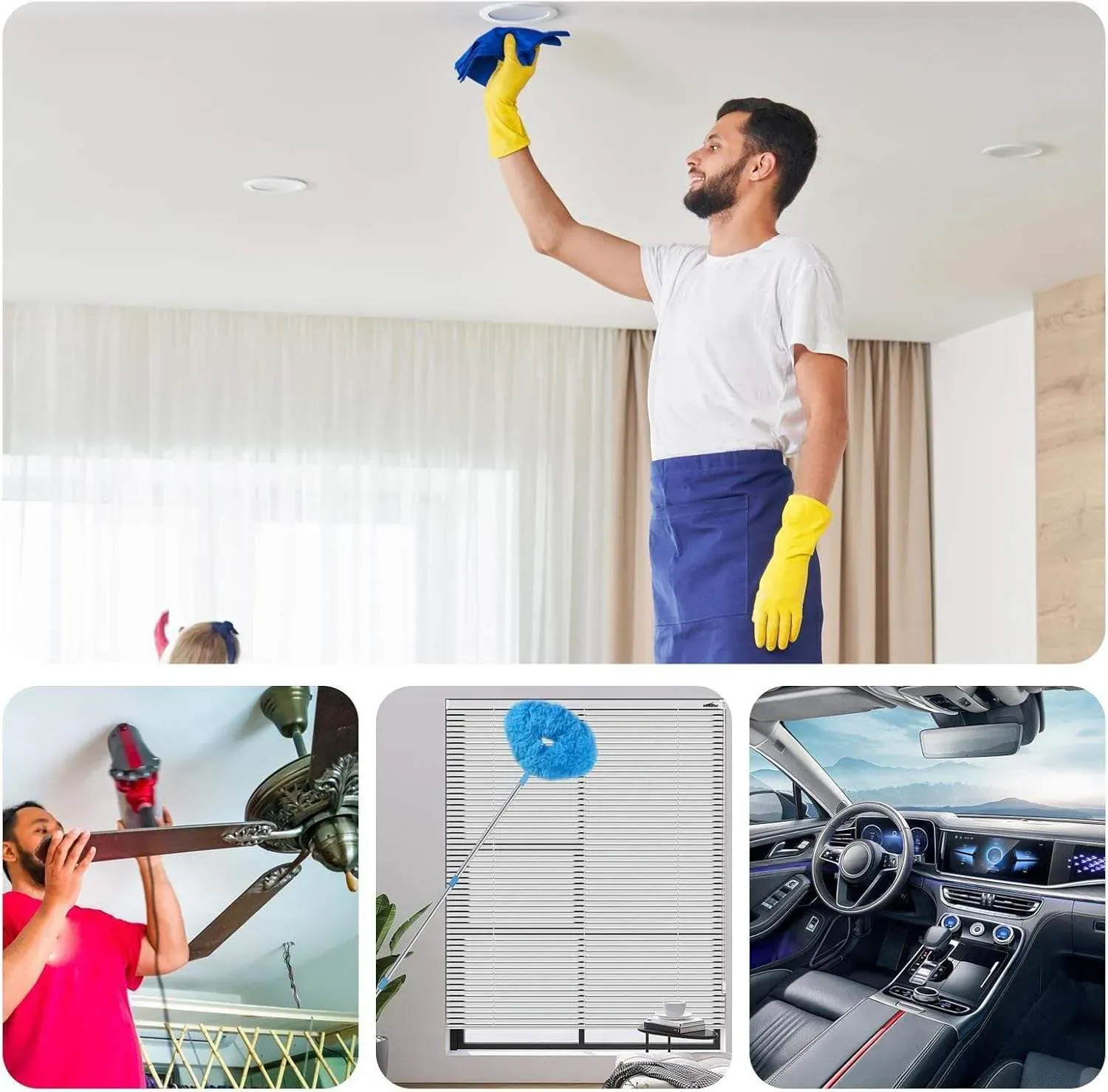 Ceiling Fan Blade Cleaner Reusable Microfiber Ceiling Fan Duster with Extension Pole