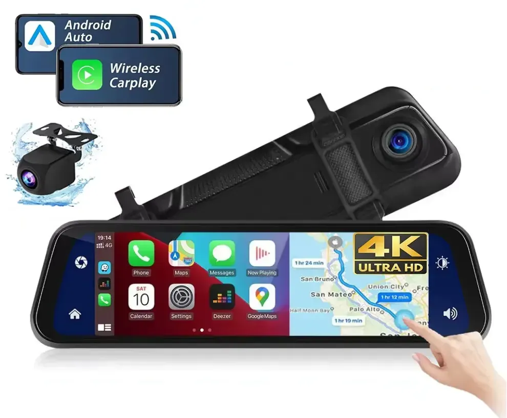 Dash Cam 4K 2160P Car Dvr Carplay Android Auto Stream RearView Mirror GPS 5G WIFI FM Radio AUX Dashcam Car Camera Drive Recorder