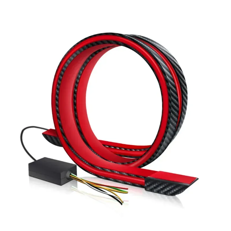 Universal 130CM 49'' Carbon Fiber Spoiler Auto Roof Lip Spoiler Trim Sticker Brake Lamp Tail Light Kit LED Car Rear Spoiler