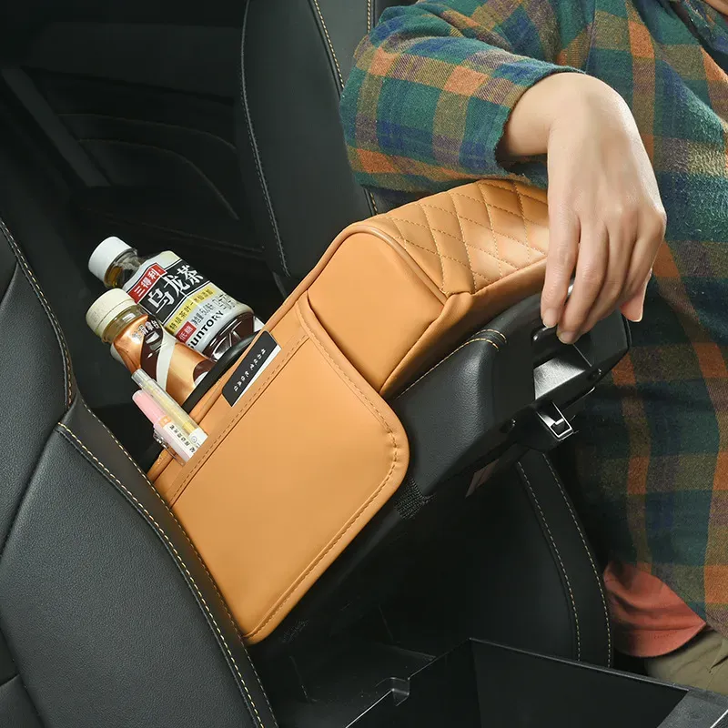 Extender Cushion Protector Car Center Console Tissue Storage Box Phone Mount Card Purse Organizer Cup Holder Leather Armrest Box