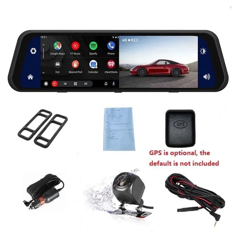 Dash Cam 4K 2160P Car Dvr Carplay Android Auto Stream RearView Mirror GPS 5G WIFI FM Radio AUX Dashcam Car Camera Drive Recorder