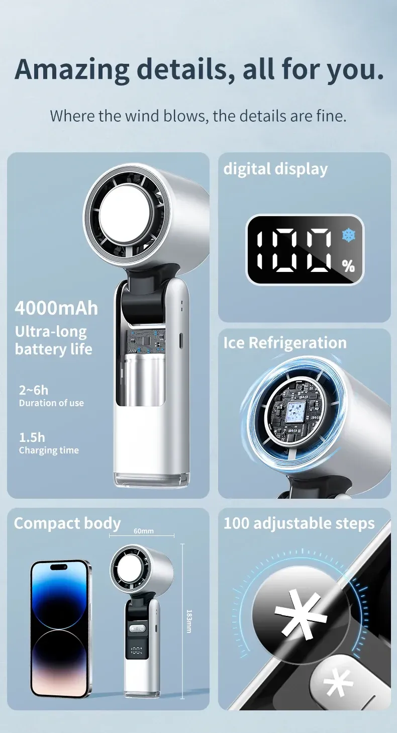 Cooling High Speed Portable Fan Handheld 4000 MAh