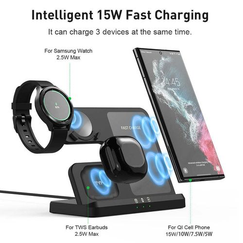 Fast 3-in-1 Wireless Charger: Perfect for Samsung Watch, Phone, Earbuds