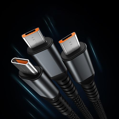 100W Type C 3 in 1 Nylon Braided Data USB Cable Night-luminous Universal Cell Phone Usb Cable Type-C Android Charger Cord