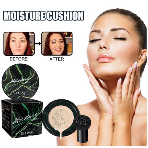 Natural Mineral BB Cushion Foundation with Mushroom Sponge - Hydrating, Oil-Control, Whitening & Concealer Makeup, 3 Shades for Women