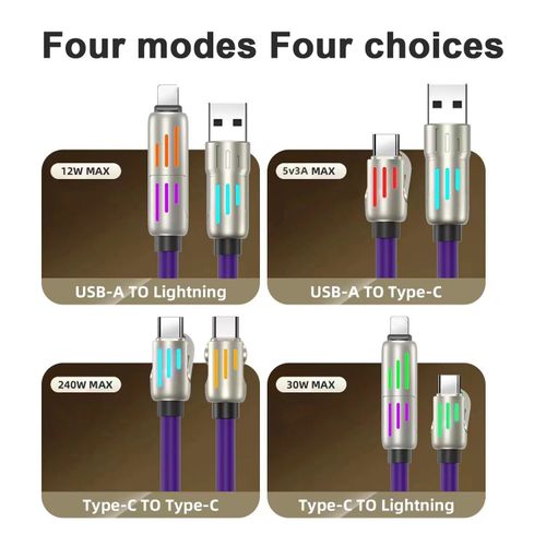 LED Breathing Light Indicator 4-in-1 Mobile Phone Charging Cable USB TYPE-C Suitable Soft Silicone Material Fast Charging Cable