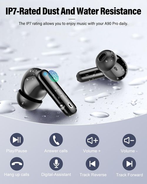 Wireless Earbuds, Bluetooth 5.4 Headphones Bass Stereo, Ear Buds with Noise Cancelling Mic, LED Display in Ear Earphones Clear Calls, IP7 Waterproof Bluetooth Earbuds