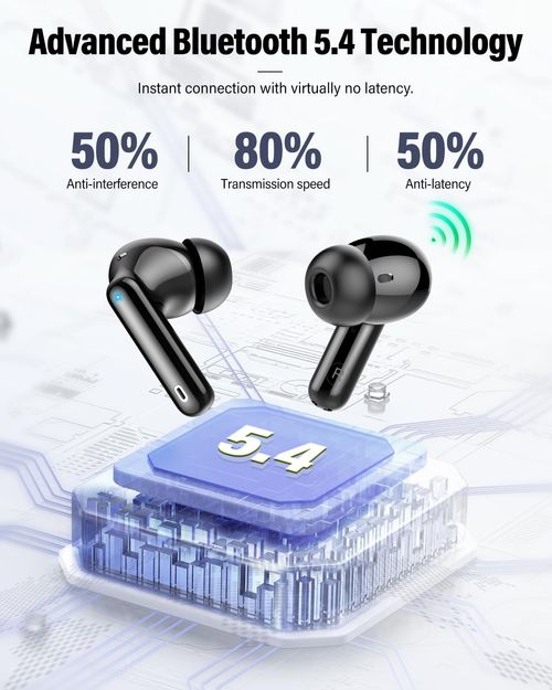 Wireless Earbuds, Bluetooth 5.4 Headphones Bass Stereo, Ear Buds with Noise Cancelling Mic, LED Display in Ear Earphones Clear Calls, IP7 Waterproof Bluetooth Earbuds