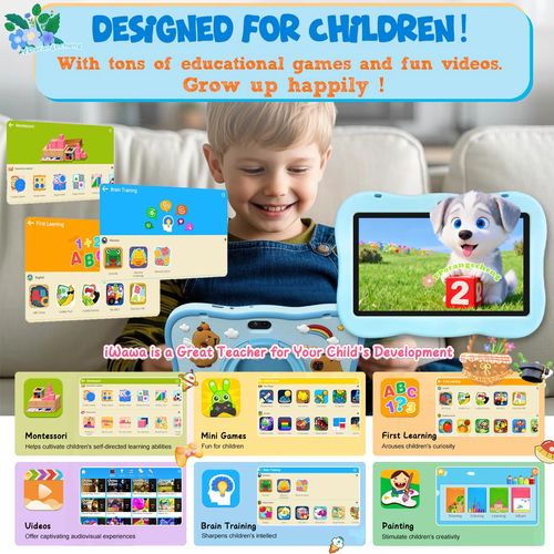 High Performance 2GB 32GB Storage 7-inch MTK Android 12 Wi-Fi Kids Tablets Educational Dual Camera 3000mAh Drop Resistant