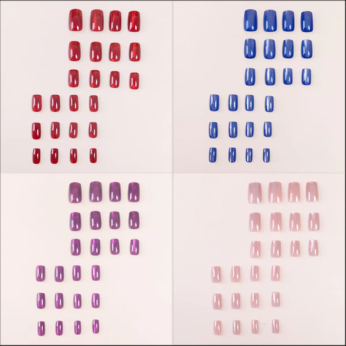 96Pcs Square Cat Eye Press Nails Tip Short Press on Nails Square Artificial Fake Nail Tip Manicure False Nail Set
