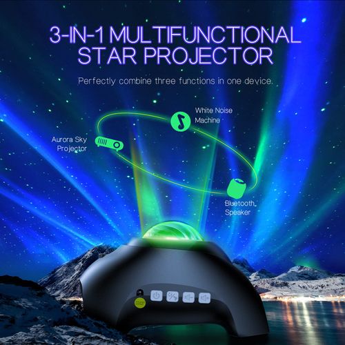 🔥HOT SALE🔥 COD！Northern Galaxy Light Aurora Projector with 33 Light Effects, Night Lights LED Star Projector for Bedroom Nebula Lamp, Remote Control, White Noises, Bluetooth Speaker for Parties Black