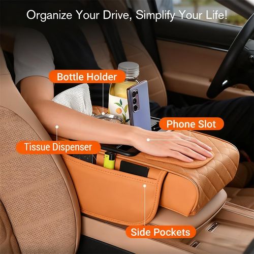🔥Hot Seller🔥 COD！🔥 One Mat, Total Console Control: Built-in Cup Holder, Storage Bags & Tissue Slot Turn Your Car Into an Organized Oasis