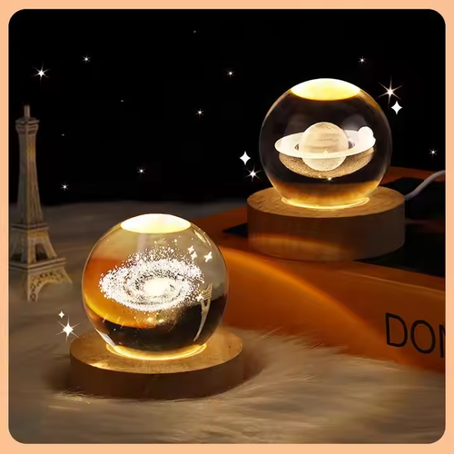 （Surprise gift ） Style Star Universe Crystal Ball Light Wooden Base