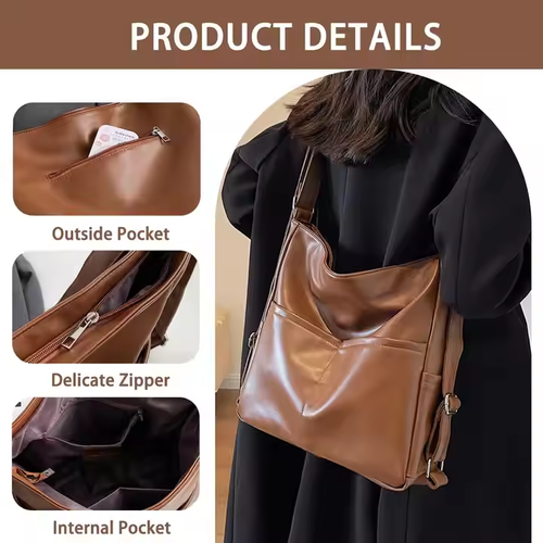 FANDUO Trendy Soft Leather Convertible Multifunctional Backpack