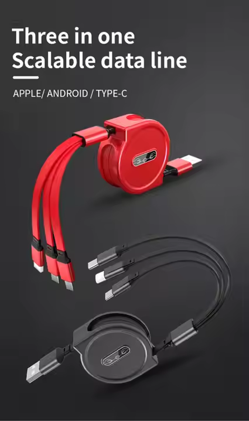 Retractable 3 In1 Usb Cable Fast Charging Micro Type c Multi Charger Cable