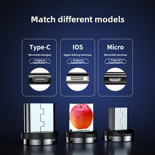 Luminous magnetic absorption data cable 3-in-1 for Apple Android Huawei mobile phone colorful streamer charging cable one drag three