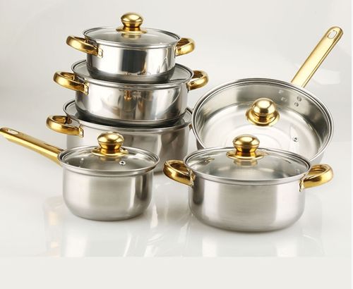 Wholesale Stainless Steel Cooking Pot 12pcs Cookingware Set Deep Soup Pot Kitchen Cookware with Glass Lid