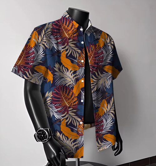 Men's Hawaiian Style Floral Printed Short Sleeve Shirt Vintage Fashion Poplin Knitted Summer Casual Beach Look for Men