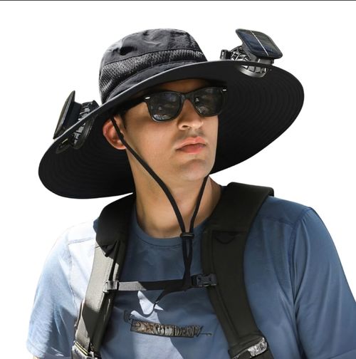 Hot Selling Outdoor Wide Brim Sun Hat with 2 Solar Fan Sun Bucket Hat UPF 50+ Bucket Fishing Beach Hat with Fan