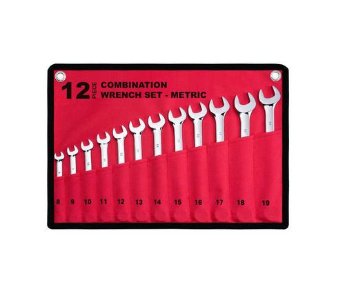 12-Piece Combination Wrench Set Metric 8-19mm Premium Cr-V 12PT Mirror Polish Chrome Plating With Rolling Pouch