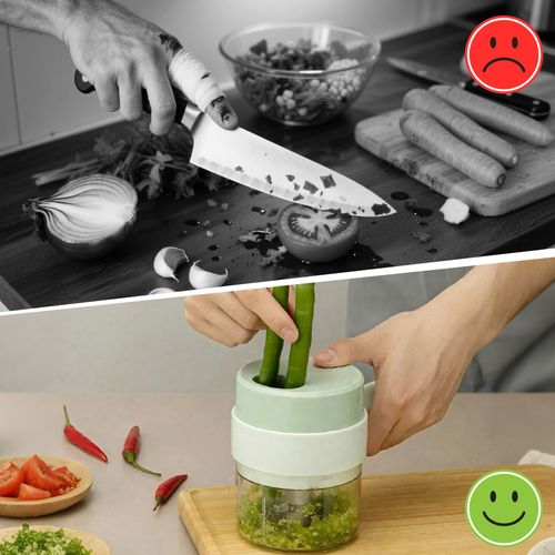 This cordless mini chopper makes kitchen preparation simple and easy in seconds.