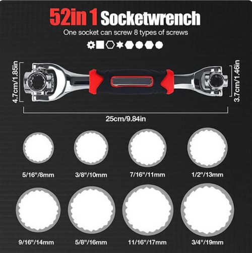 Universal Wrench 52 in 1Socket Wrench Tool with Multifunction360 Degree Rotating Head