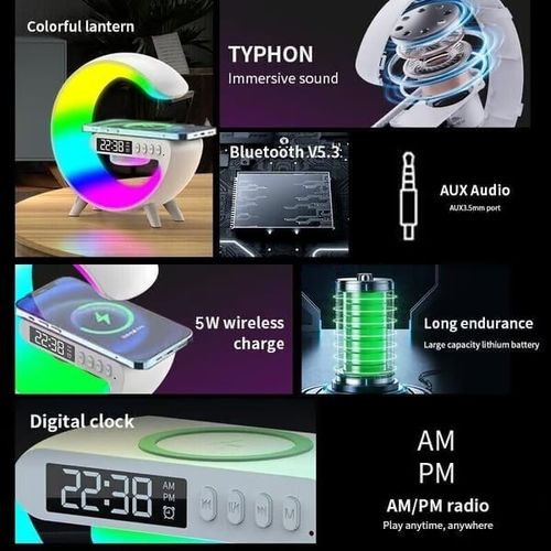 🔥⏰Multi-functional Wireless Charger Atmosphere Lamp+Bluetooth Speaker+Clock🌟