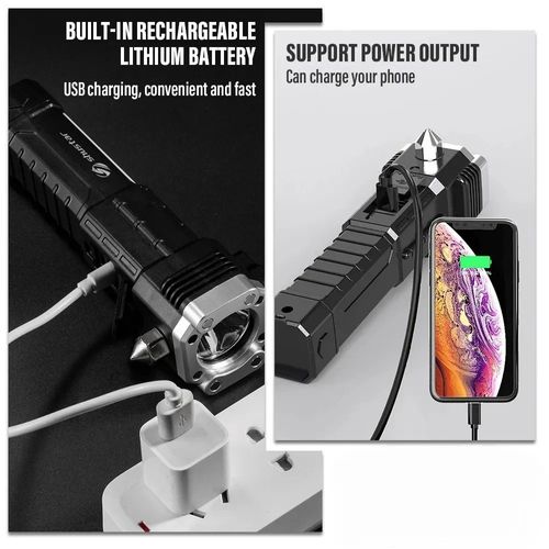 Multifunction 8 in1 Portable Led Flashlight Rechargeable Torch & Car Emergency Tool