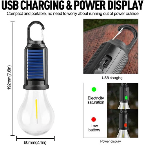 Solar Rechargeable Hooked Camping Light