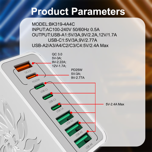 8-Port USB Fast Charger with PD & QC3.0