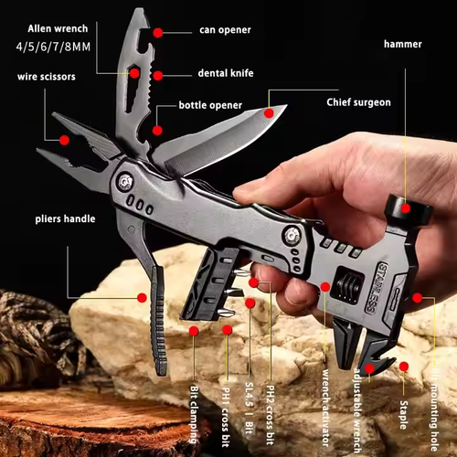 16 in 1 Camping Accessories Survival Multitools Pliers Multitool Adjustable Wrench Hammer