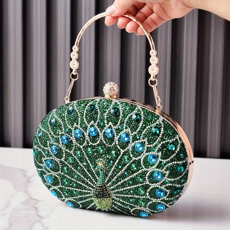 Fashion acrylic clutch with crystal embellishments, animal themed clasp evening bag with removable shoulder strap, nylon lining - elegant women's handbag for parties and dinners