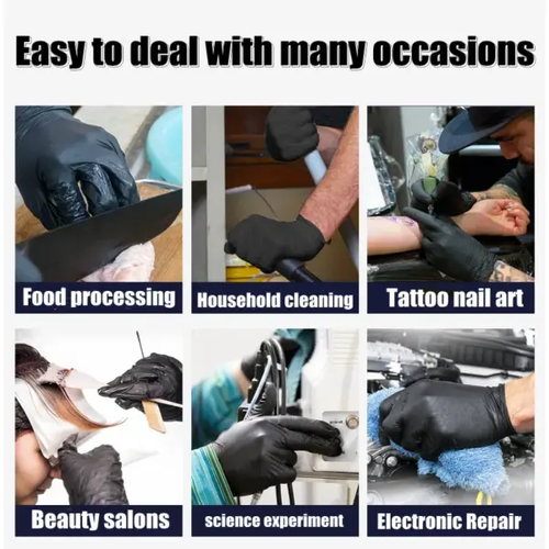 100pcs Black Nitrile Gloves Kitchen Disposable Synthetic Latex Gloves For Household Kitchen Cleaning Gloves Powder free（XL）