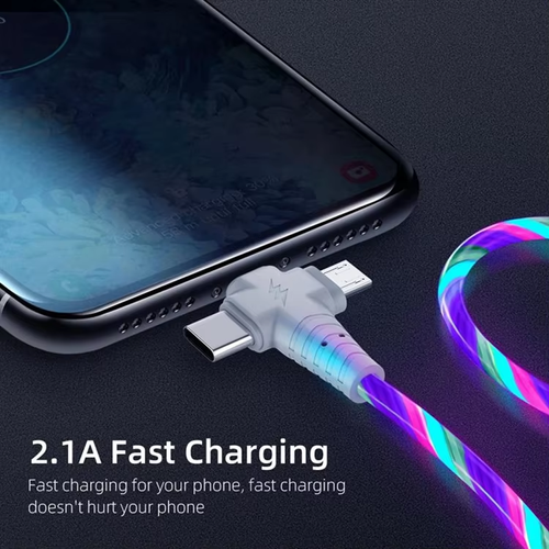 3in1 Flow Luminous Lighting USB Cable for Samsung 3 1 2in1 LED Micro USB Type C 8Pin Charger Wire for iPhone Data Cables