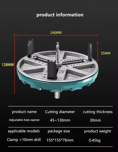 Hot Sale 45mm-130mm Woodworking Hole Opener Cutting Tools Adjustable Hole Saw Diameter for Gypsum Board Cork Board
