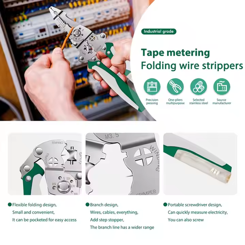 Popular Multi-Functional Electrician Folding Pliers New Metric Wire Stripper Crimping Tools Serrated Cutting Cable OEM