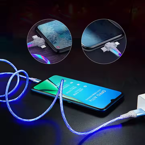 3in1 Flow Luminous Lighting USB Cable for Samsung 3 1 2in1 LED Micro USB Type C 8Pin Charger Wire for iPhone Data Cables