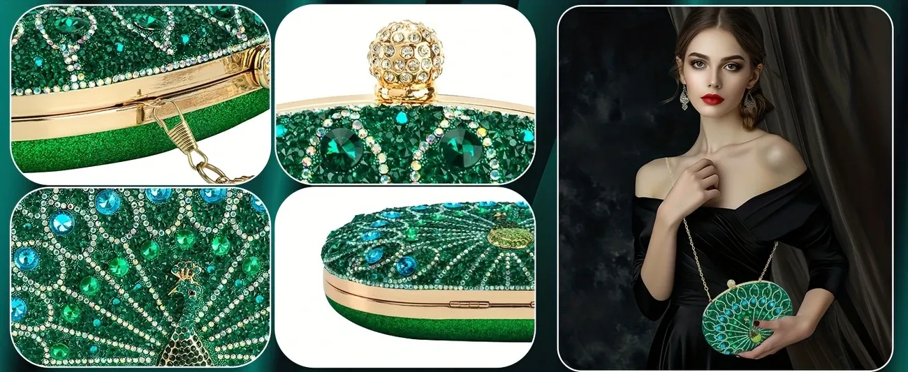 Fashion acrylic clutch with crystal embellishments, animal themed clasp evening bag with removable shoulder strap, nylon lining - elegant women's handbag for parties and dinners