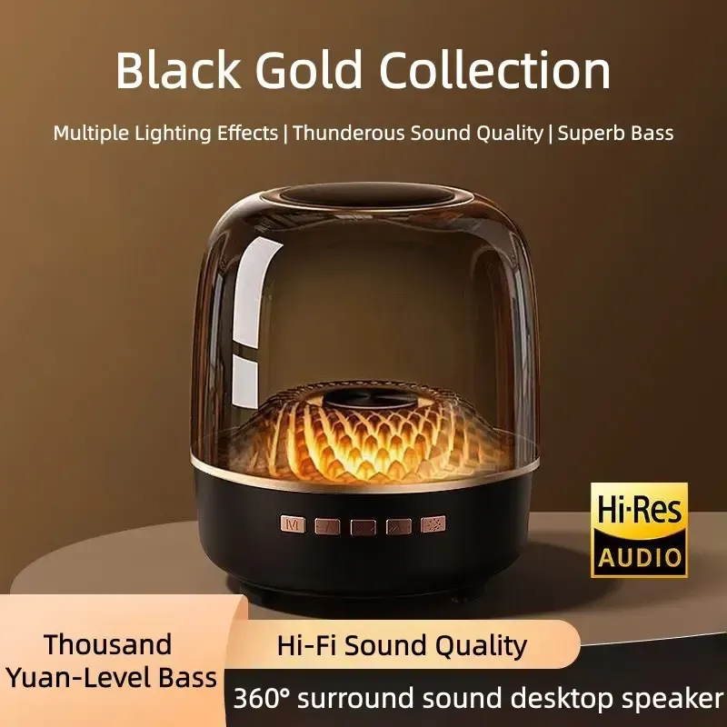 Black and gold Bluetooth speaker
