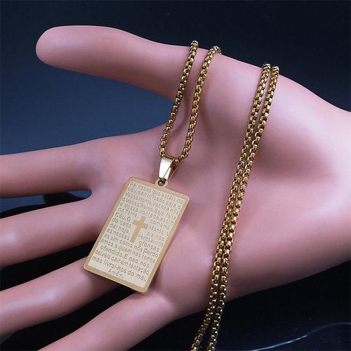 Colar com pingente de cruz com padrão de oração bíblica