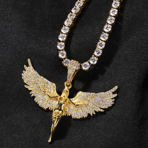 Complete Your Look: Iced Out Angel Wing Pendant + FREE Matching Necklace!